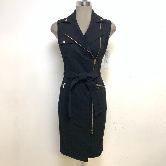 NEW CALVIN KLEIN MOTO STYLE BLACK SHEATH DRESS ALL SIZES - Picture 1 of 5